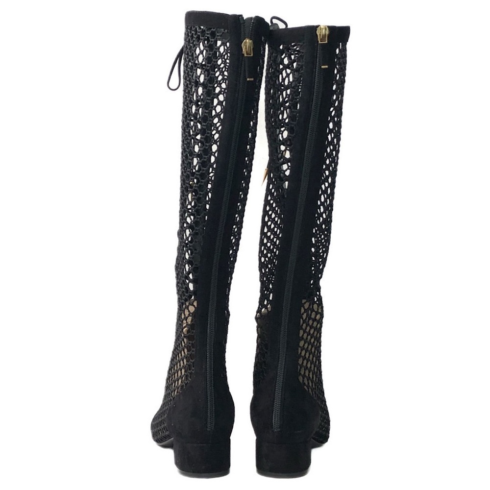 Dior Naughtily D Runway 2018 Mesh Suede Lace-Up Knee-High Boots Black 37.5 - Picture 4 of 9